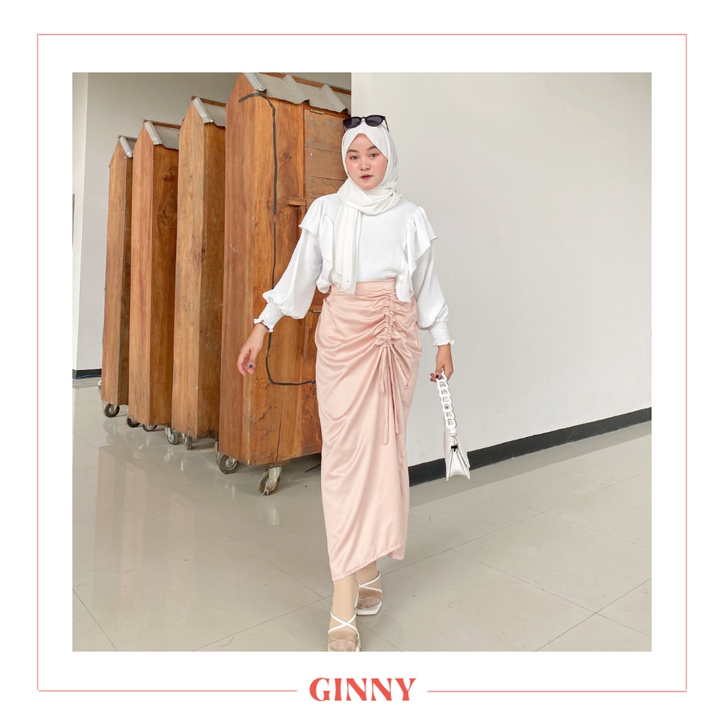 Sri Skirt | Women's Modern Plain Drawstring Kebaya Skirt | Bawahan Rok Kebaya Kain Satin Serut Polos Wanita | GINNY-2