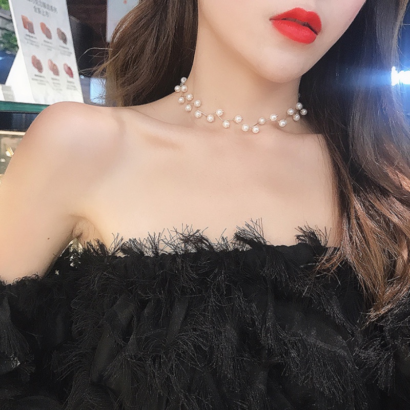 Kalung Choker Desain Bintang Aksen Mutiara Gaya Korea