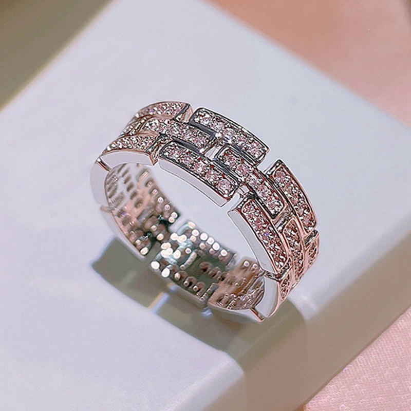 Cincin Rantai Cubic Zirconia Warna Silver Untuk Wanita