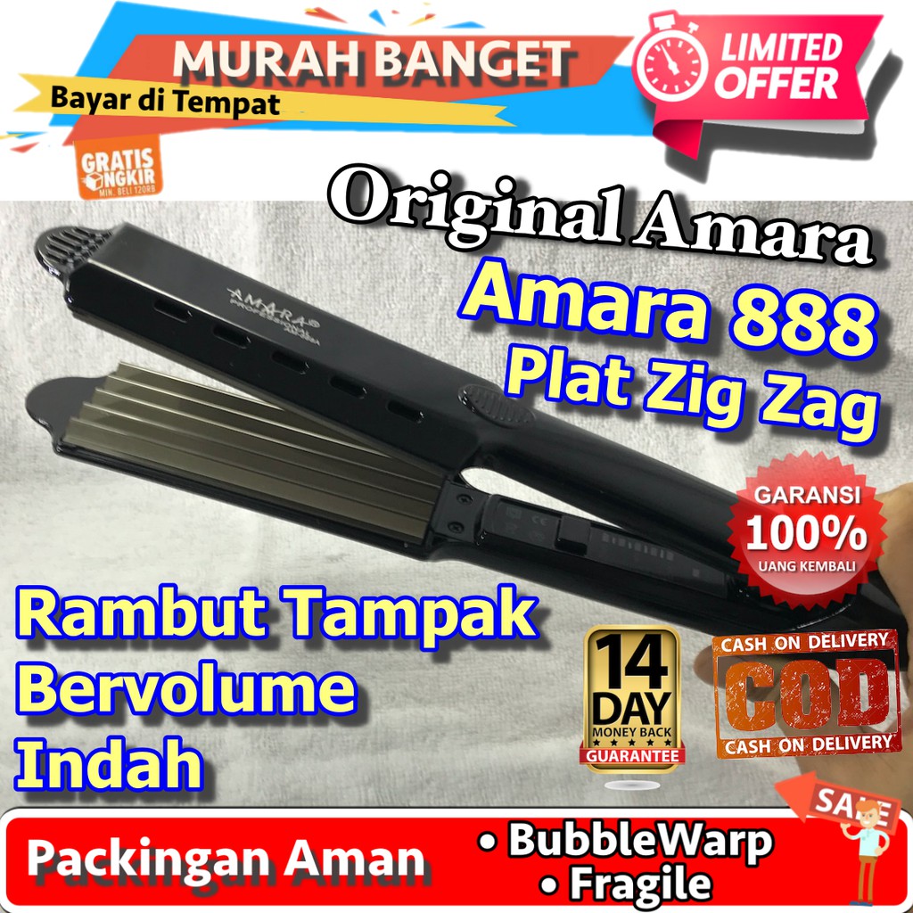 Catok Amara 888 Original Plat Zig Zag Rambut Tampak Bervolume Genteng Baba Keramik Ionic Garansi
