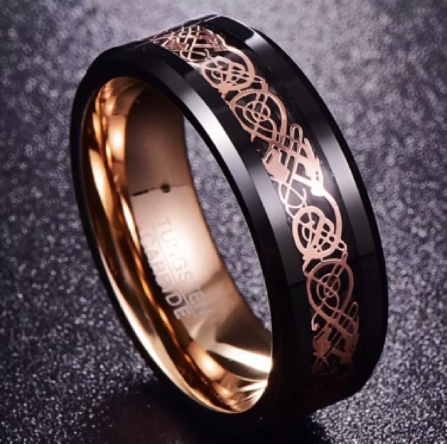 Cincin Pria Tungsten Carbid Pertunangan Celtic Gold Dragon Premium Quality