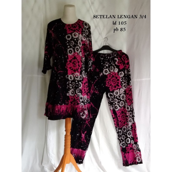 Setelan Rayon Wanita kekinian/One Set Tunik Lengan Panjang (3/4)-Motif -05