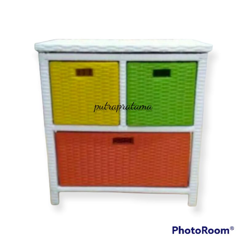 lemari mini rotan 3 laci minion