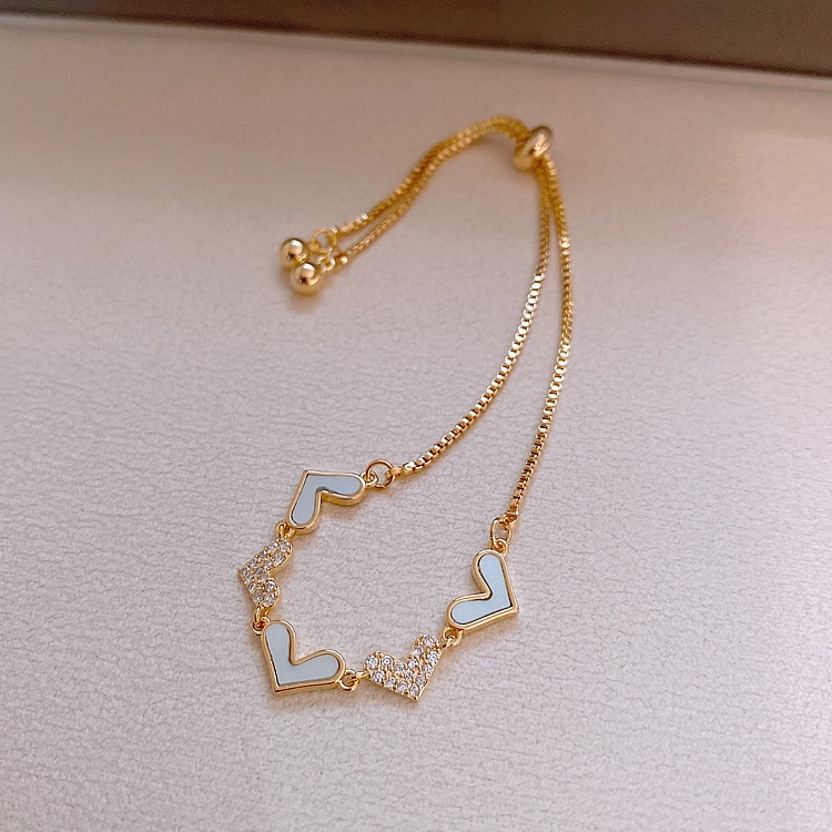 [✅READY STOCK] COD Gelang Rantai Titanium Gelang Emas Zirkon Hati Berlian Bangle Aksesoris Wanita emas  Penjualan Panas Mode