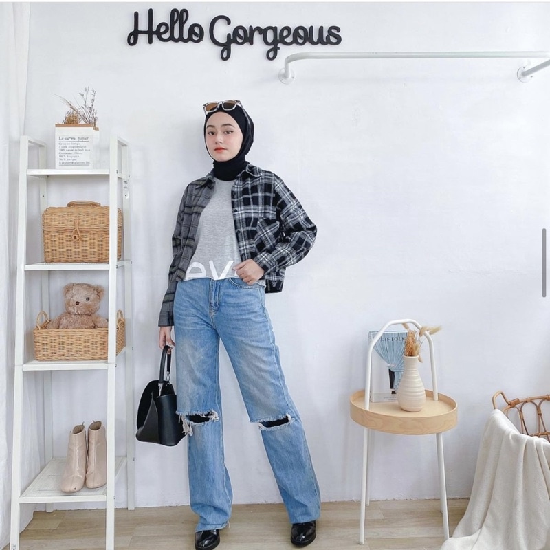 GECROP TOP FLANEL COMBINE A5