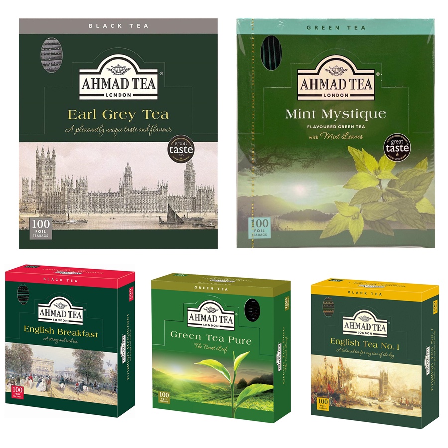 

Ahmad Tea 100 Sachet - English Breakfast, Earl Grey, Green tea pure, English No.1, dan Mint Mystique - Original