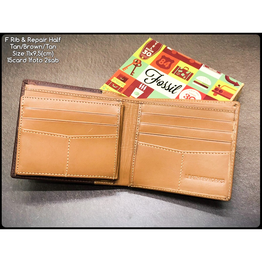 dompet pria F rib &amp; repair half tan brown tan replica bahan kulit sapi asli dompet import