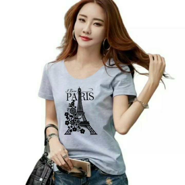 Jeslyn.Fashion Baju Kaos wanita Lengan Pendek Kekinian Abg dan Dewasa Adem dan Tebal,Pakaian wanita Atasan TShirt wanita Baju Kaos Cewek Dewasa,Remaja,Abg Tangan Pendek Terbaru Kekinian Murah Paris-Abu