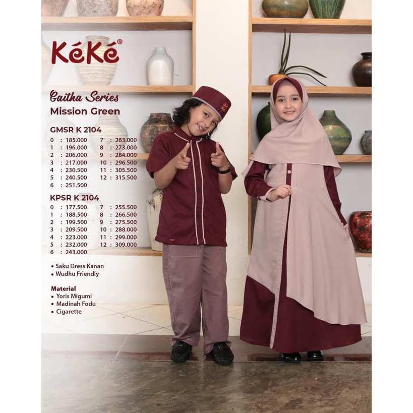 SARIMBIT GAMIS ANAK GAITHA SERIES merlot red SET COUPLE ANAK by KEKE