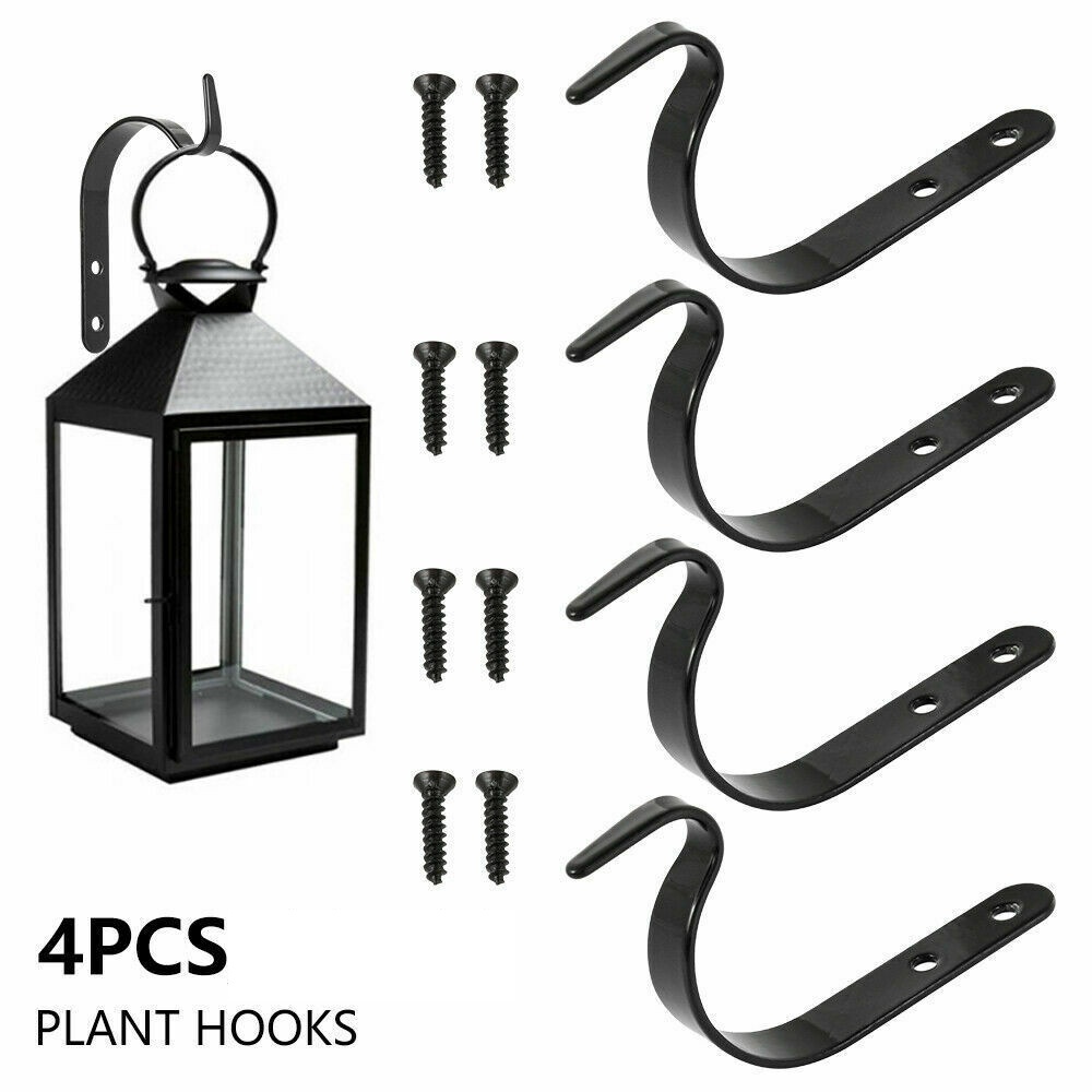 【COD Tangding】4Pcs/Set Metal Hanging Basket Brackets J-shaped Black 71mm Wrought Iron Hook Garden Plant Hanger Wall Decor