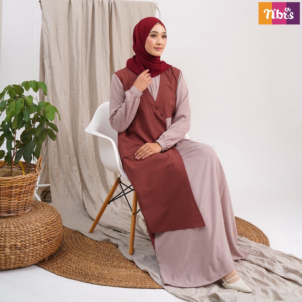 Nibras Gamis NB B78 Bahan Intrarami mix Sorento Stretch Dress Fashion Muslimah Modern Kekinian by Nibras bisa COD