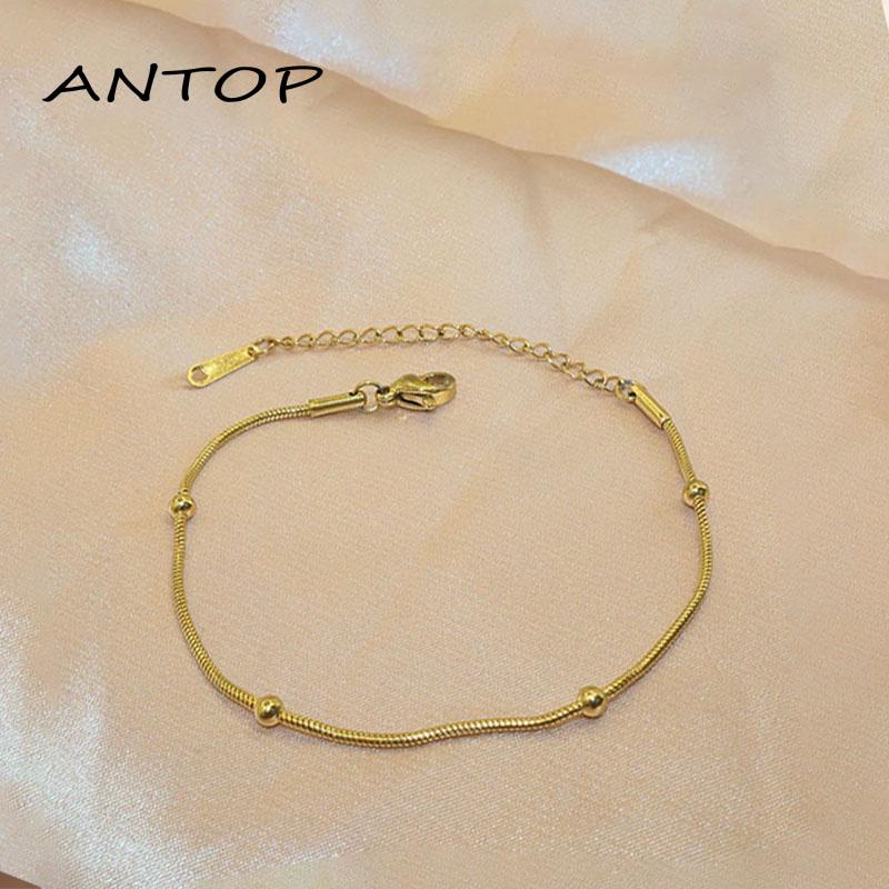 Gelang Tangan Bahan Titanium Steel Model Tulang Ular Untuk Wanita