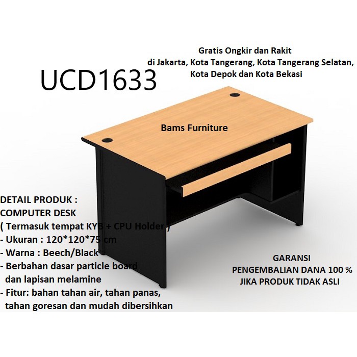 meja kerja meja kantor meja komputer merek uno UCD1633 di jamin ori uk. 120x74x75 cm