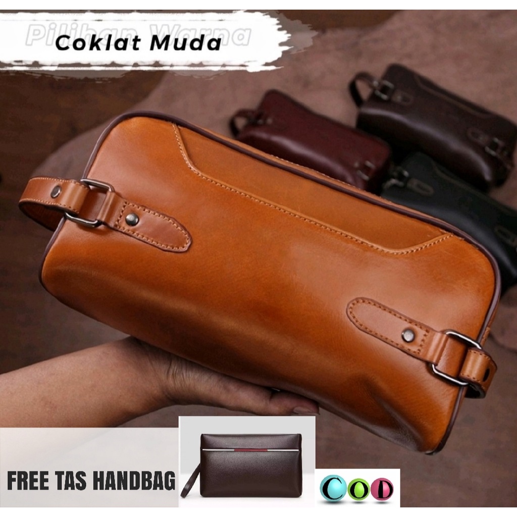 Handbag semi kulit pouch clutch dompet cowok pria laki-laki BUY 1 FREE 1 Tas Tangan Fashion Kasual - Tas Tangan Pria