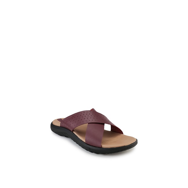 SANDAL SLIDE KULIT OBERMAIN PRIA ORIGINAL CASUAL MERAH MAROON OM06