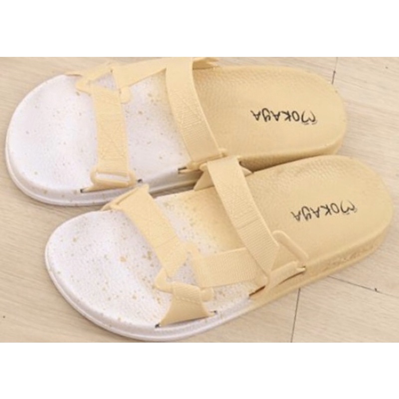 [BEST SELLER] Sandal Slop Jelly Semi Gunung Wanita Warna Sembur Tali Sambung Keren Import Mokaya/Size 37-41(2059-B1)-CREAM