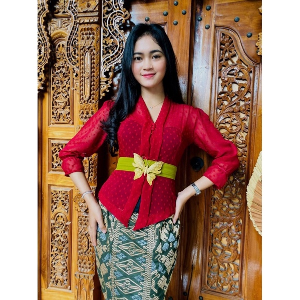 kebaya jadi geya sifon yoryu polka serat pisang-Maroon