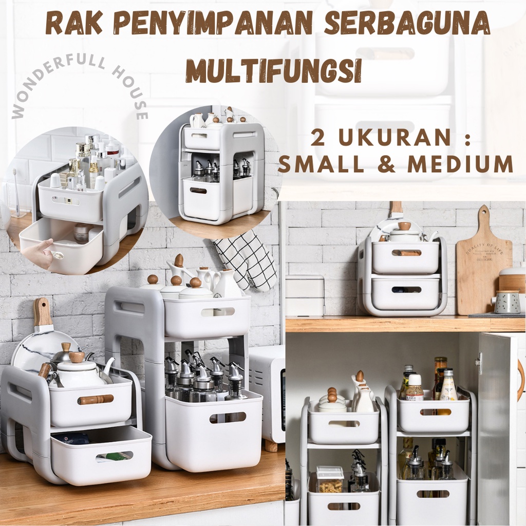 Rak Penyimpanan Serbaguna Multifungsi Rak Dapur Rak Skincare Box Plastic Storage Kotak Penyimpanan 2 Tingkat