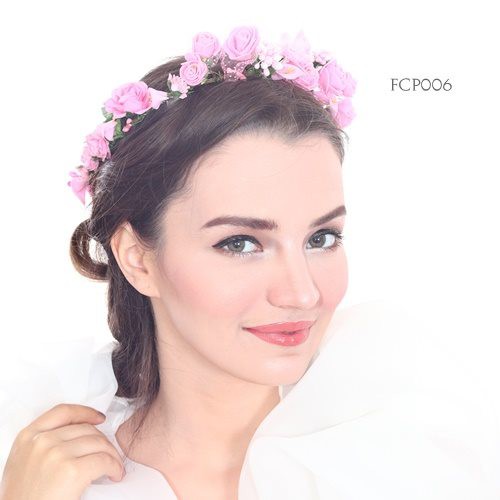 [SIAPM KIRIM] PINK FLOWER CROWN PESTA BRIDAL AKSESORIS RAMBUT BANDO FCP006