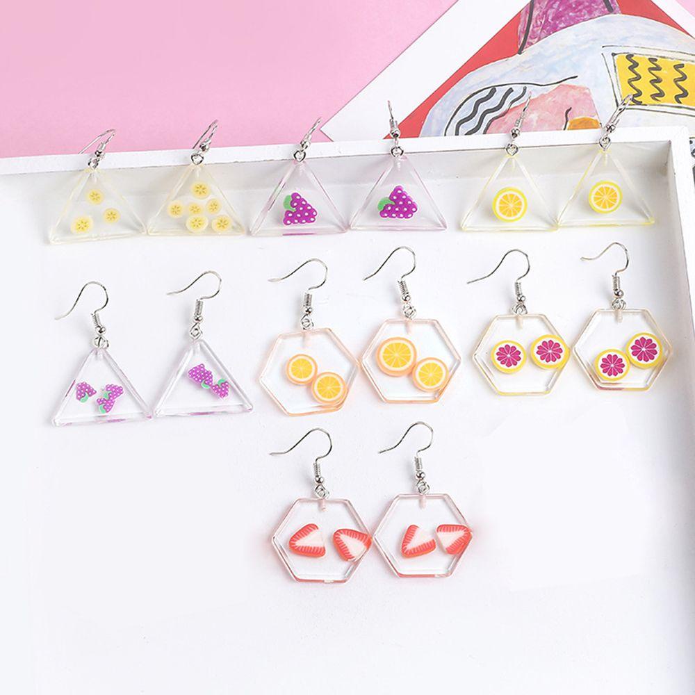 Lily 1pasang Eardrop Geometris Kreatif Anting Buah Akrilik Transparan