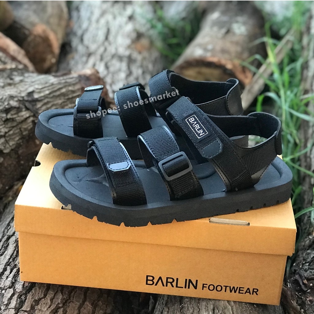 BISA BAYAR DITEMPAT (COD) SANDAL GUNUNG PRIA ALL BLACK CASUAL SENDAL ORIGINAL BARLIN