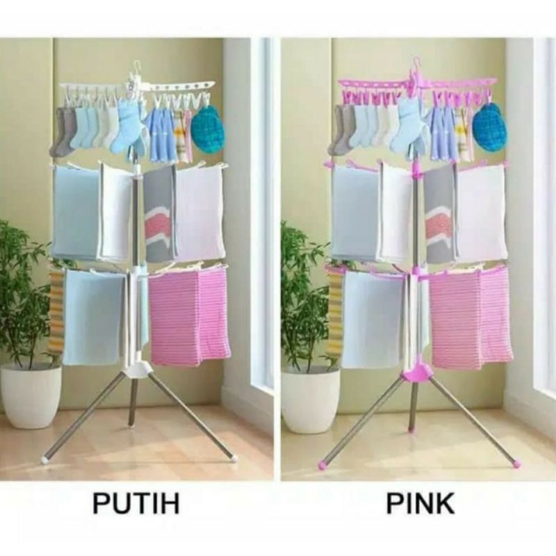 Rak Jemuran Hanger Gantungan Handuk Cucian Baju Pakaian Bayi Tripod Indoor Outdoor Modern