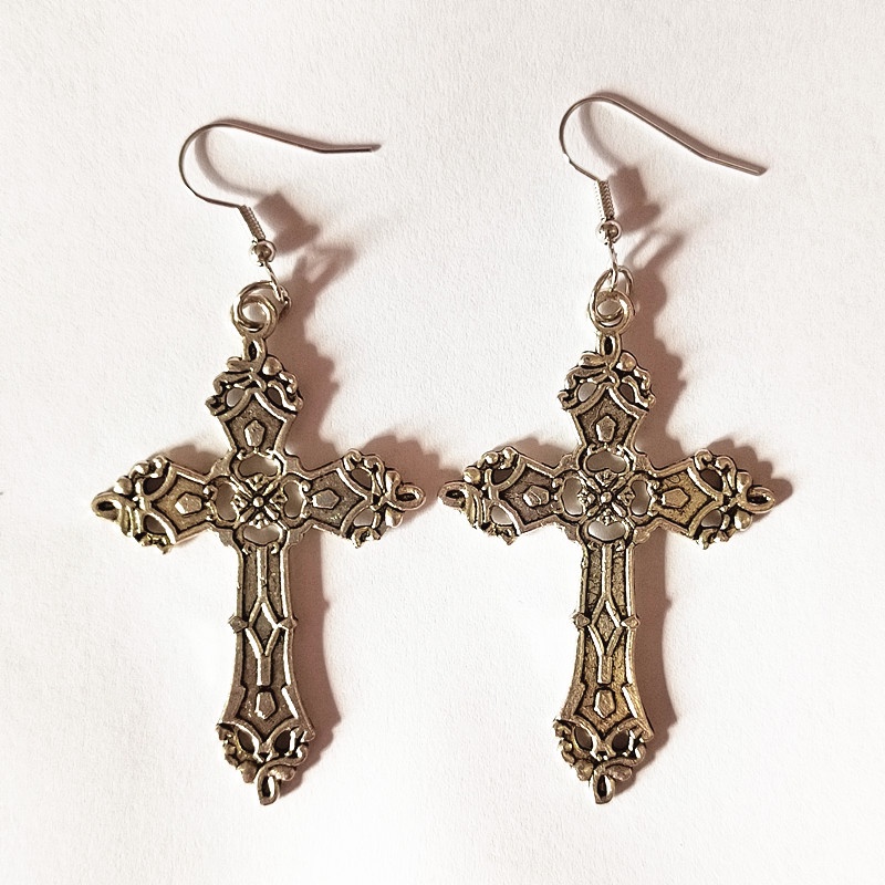 Anting Tusuk Gantung Desain Salib Madonna 1980 Gaya Eropaamerikabarokvintagebohemiangothic Untuk Wanita