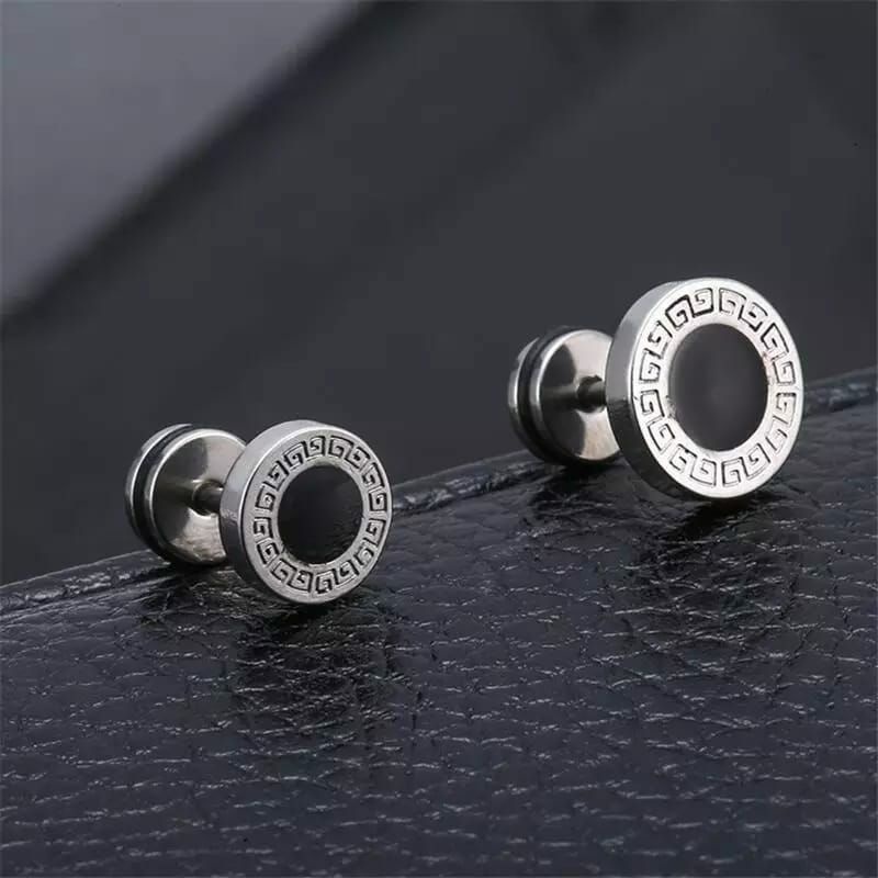 Anting Roda Romawi  Pria Wanita Anting Titanium antikarat Terlaris Gold Silver Hitam