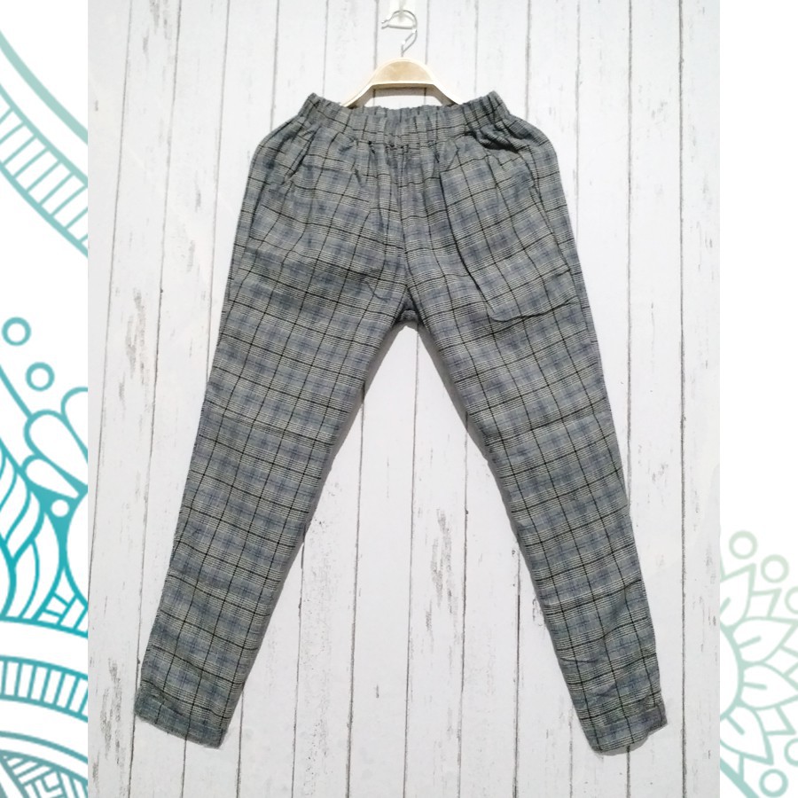 Cyc  ARZ Tartan Pants Blue Celana Baggy Wanita Flanel Premium Tartan Kotak-Kotak Fashion Casual OOTD