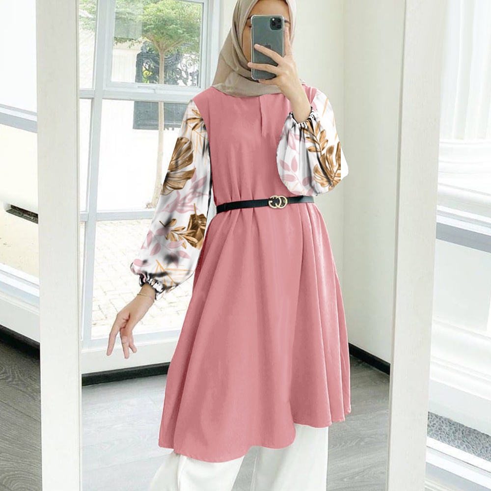 Tunik Jumbo - Gamis Wanita Kekinian - Baju Atasan Wanita - Bungaz Motif Gabungan - Lexoir-Bungaz Tunik Pink