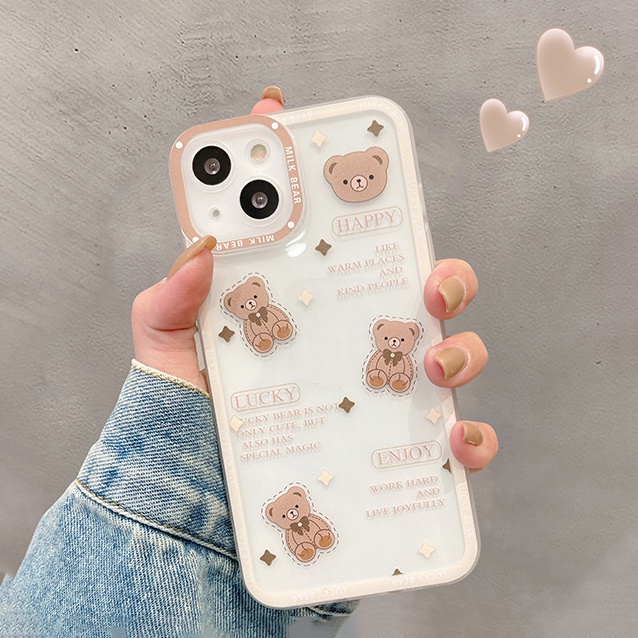 Soft Case Pelindung Motif Beruang Untuk IPhone 14 13 12 Pro Max 11 XS XR X 8 7 6 Plus Mini