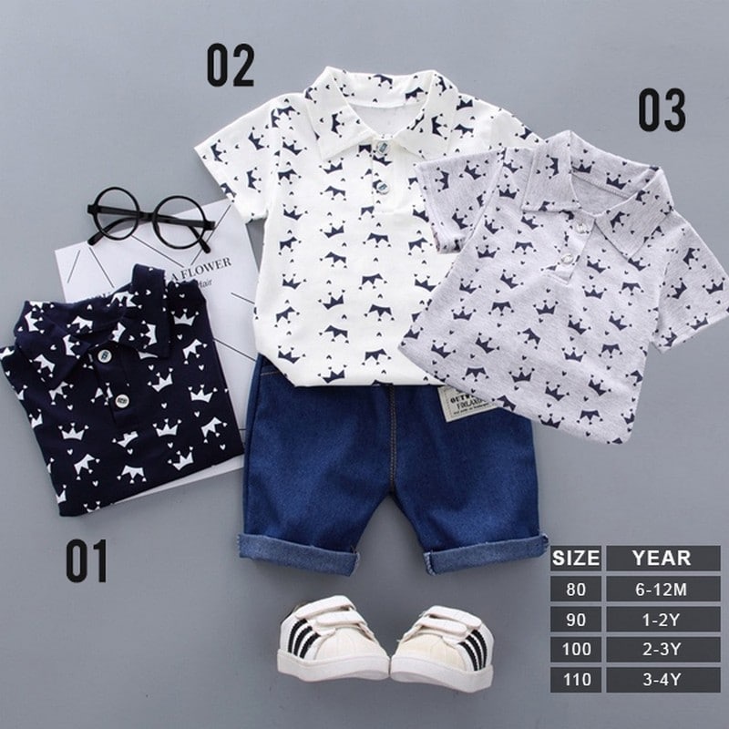 LID9119 - 2 in 1 Setelan T-Shirt Kerah Bayi/ Balita Cotton Blends