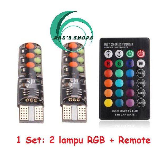 Lampu LED Mobil Motor T10 RGB Jelly ISI 2pcs Remote 12V Senja Sen Sein Kota Termurah