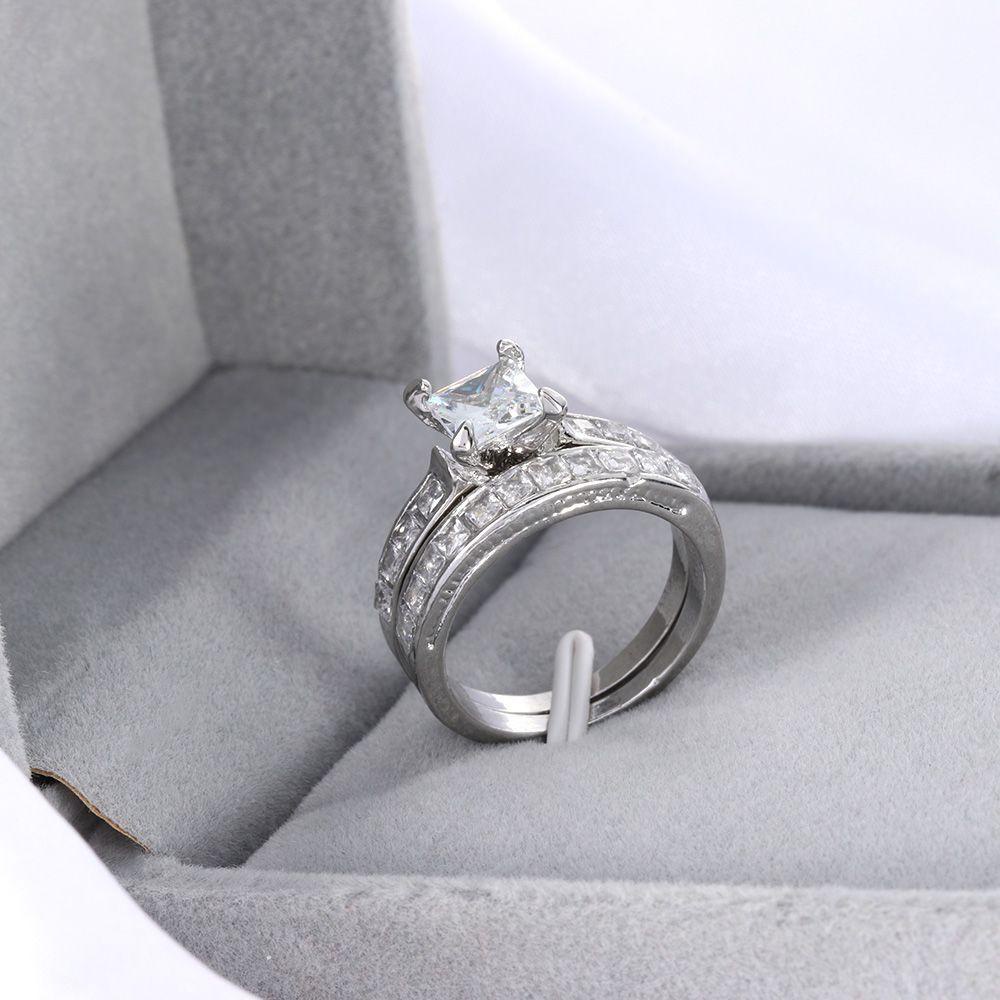 Top 2-in-1 Set Cincin Wanita Baru Perhiasan Pernikahan Tunangan