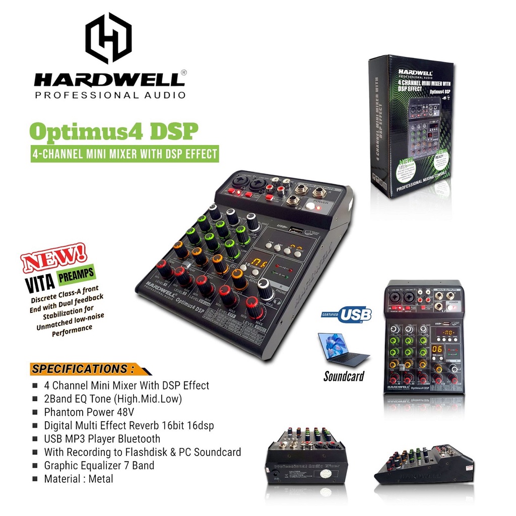 Mixer HARDWELL Optimus 4 Mixer 4 Channel Professional Audio Original