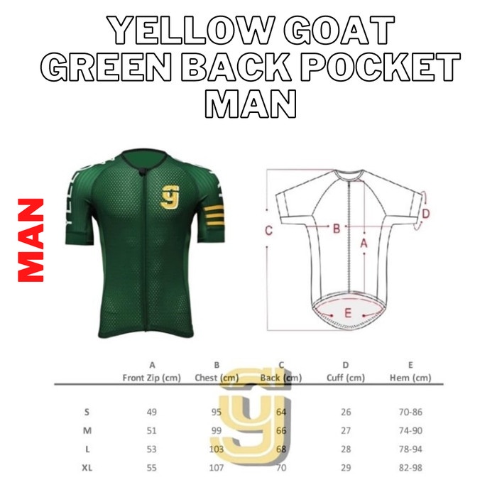 Yellow Goat Cycling Jersey Sepeda Green Back Pocket Man