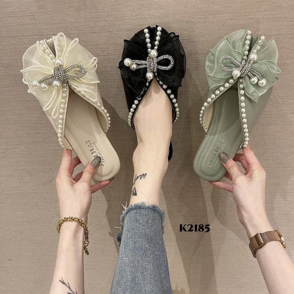 PRF FLAT SLIPPERS FADDISH PEARL RIBBON DIAMOND K2185