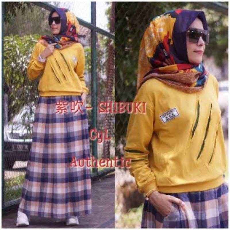 GYL AUTHENTIC -Setelan Rok Kotak Shibuki, Setelan wanita ,BAJU MUSLIMAH ROK SET ATASAN