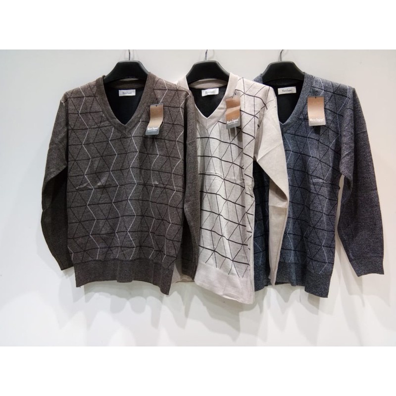 Mario Zegnoti - Sweater Rajut Bapak Krah V Pria Import (#V13)