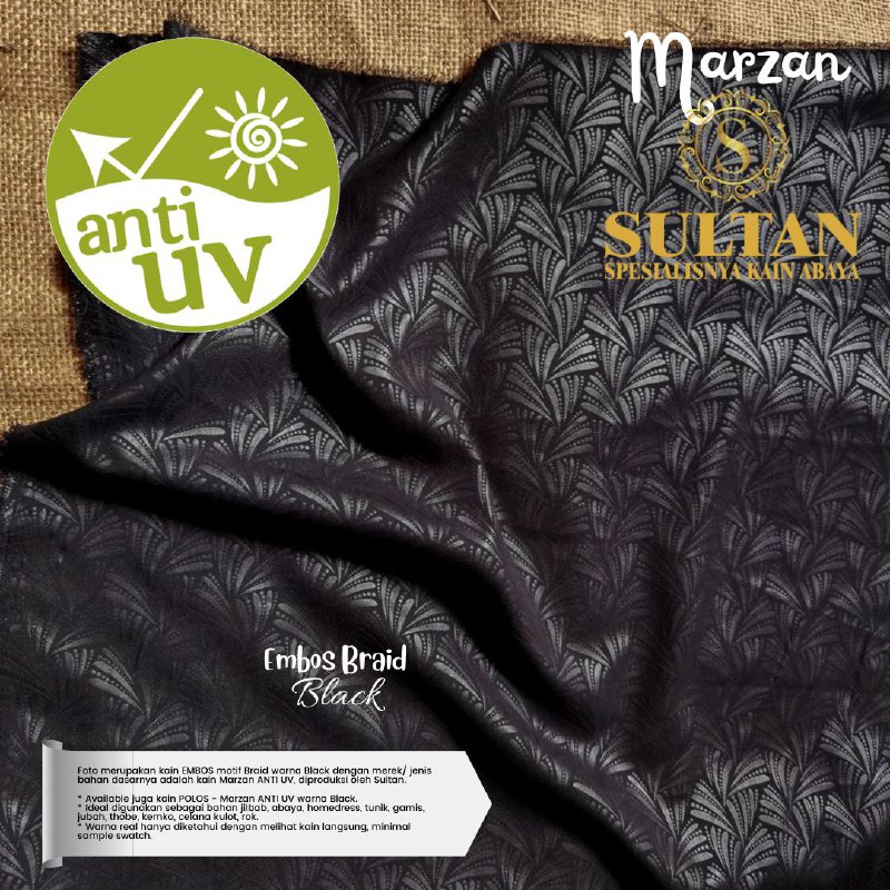 50CM EMBOS BRAID MAZEN HITAM KAIN SULTAN (BAHAN JET BLACK/ NORMAL BLACK) (MEREK LAMA: MARZAN)