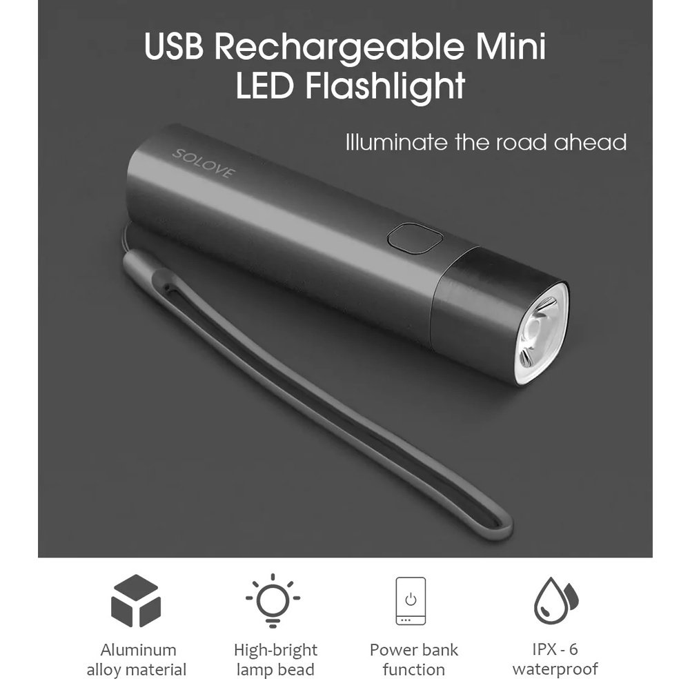 SOLOVE X3s - Senter Portabel 258 Lumens - Bisa Jadi Powerbank 3000mAh