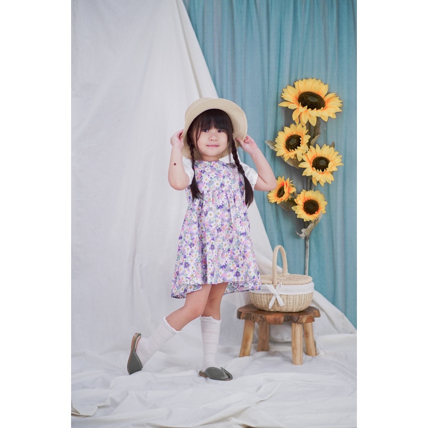 Promo !! Dress anak cewek - dress feminim - dress stack sunflower full import uk 5bln  (ungu)