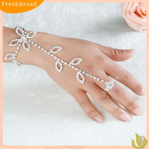 Fresh| Gelang Tangan / Kaki / Tangan Rantai Harness Motif Daun Aksen Berlian Imitasi Untuk Wanita