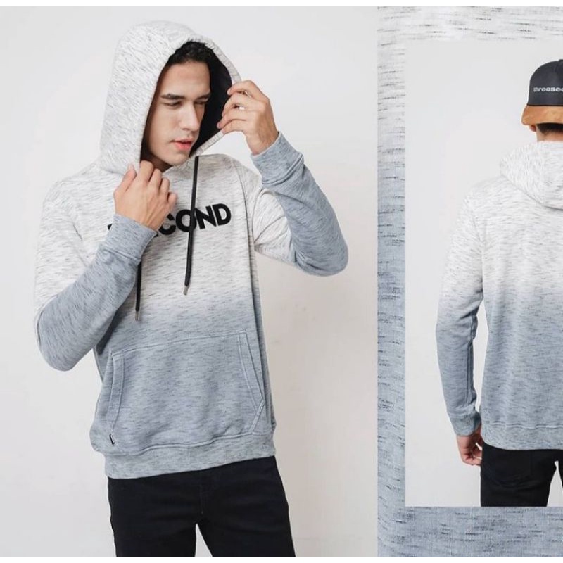 Swetter Hoodie pria 3second White Grey gradasi