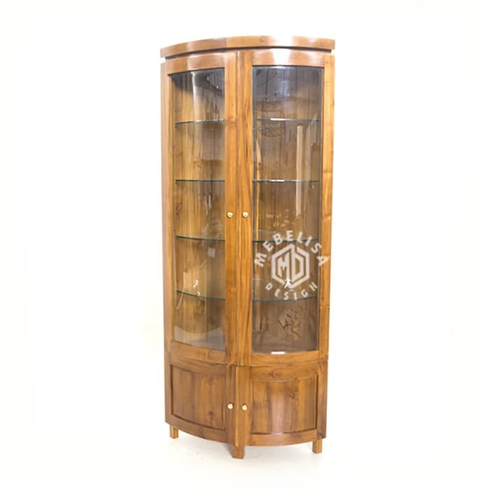 Lemari Pojok Hias Kaca, Lemari Display Sudut, Lemari Pajangan Kaca