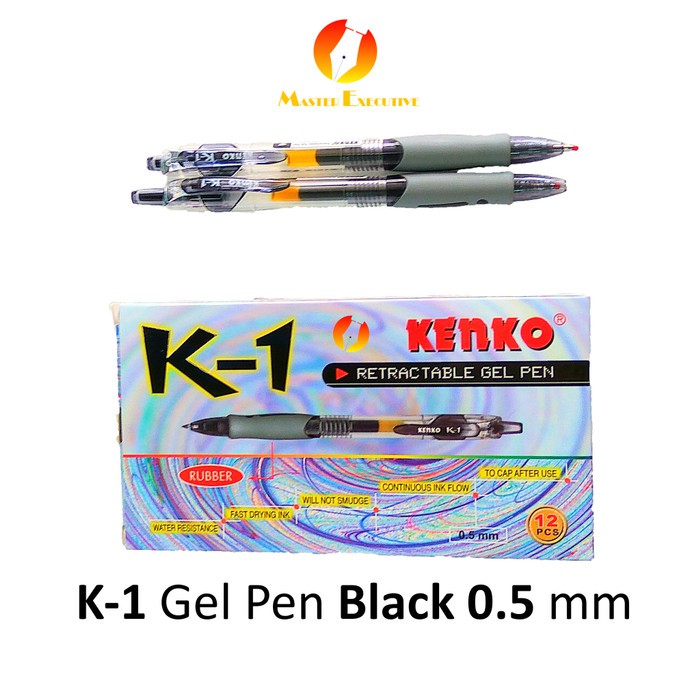 [Buah] Kenko K-1 Retractable Gel Pen 0.5 mm Black / K1 Pulpen Jel Hitam