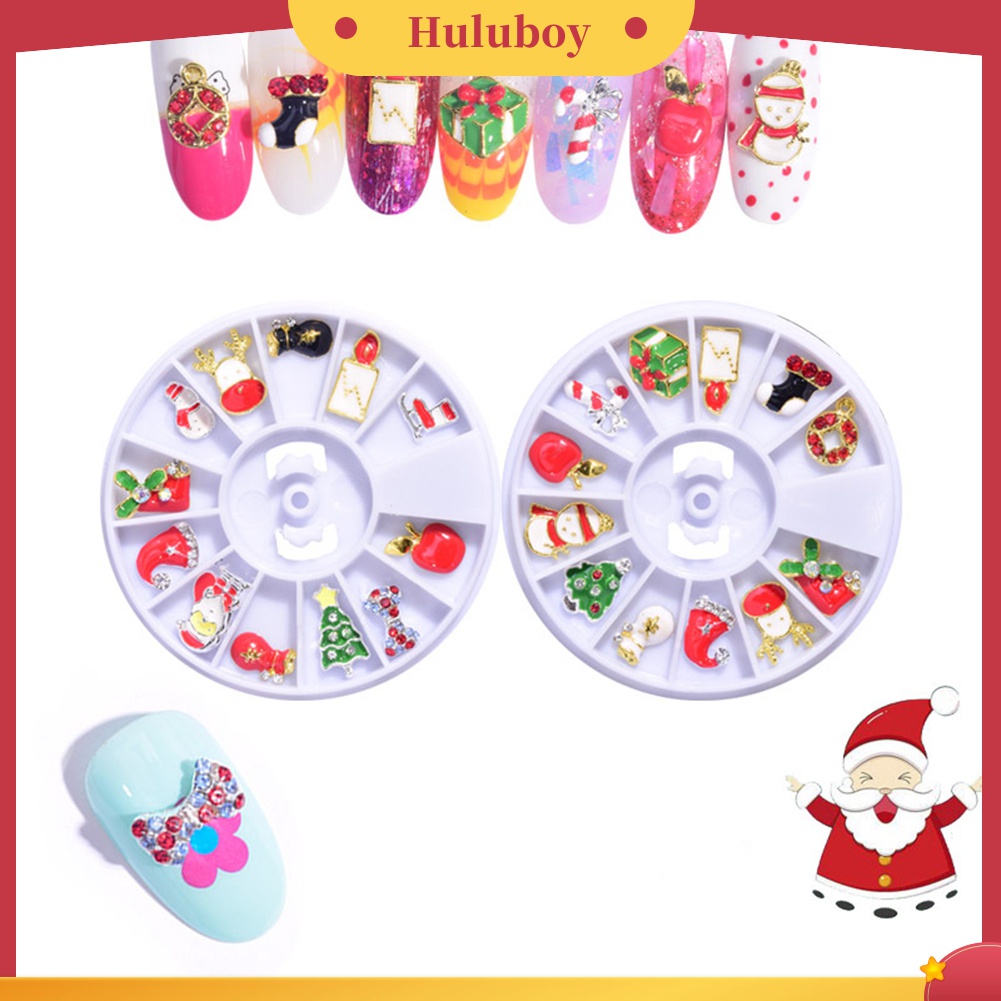 Huluboy Huluboy♡ 1 Kotak Stiker Kuku Desain Snowflake Bell Natal Bahan Alloy Untuk Dekorasi Manicure