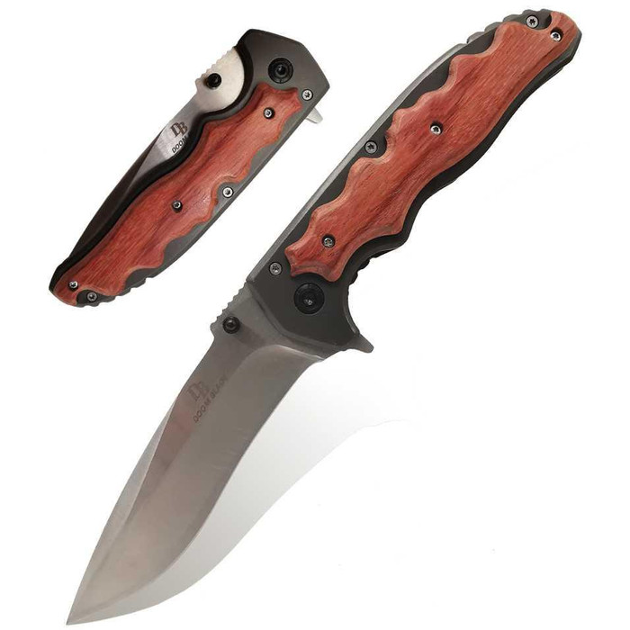 Knifezer Blade Pisau Lipat Berburu Knife Wooden Handle - CBF64