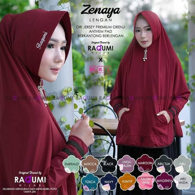 Zenaya Hijab pocket lengan ori mnv raqumi
