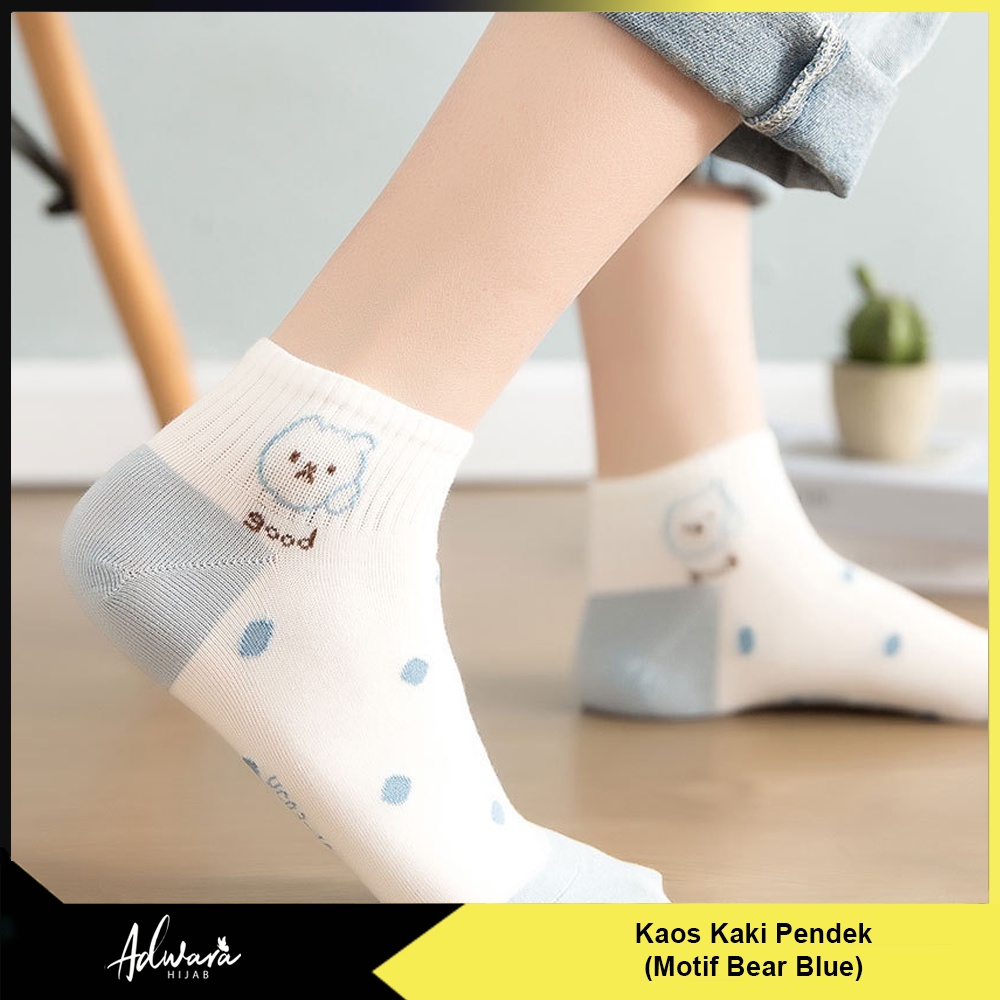 Kaos Kaki Wanita Pendek Semata Kaki Motif Bear Blue Ok Gaya Fashion Korea